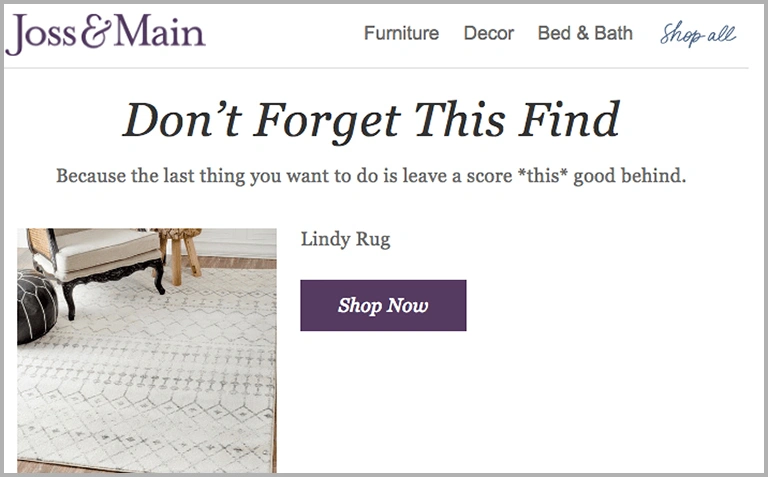 Retargeting ad campaign example by Joss and Main