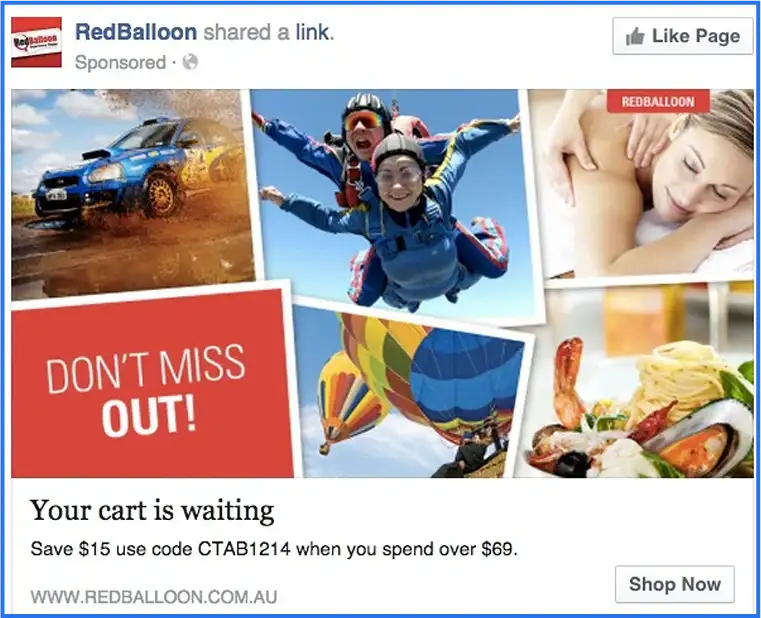 Retargeting ad campaign example by Redballoon