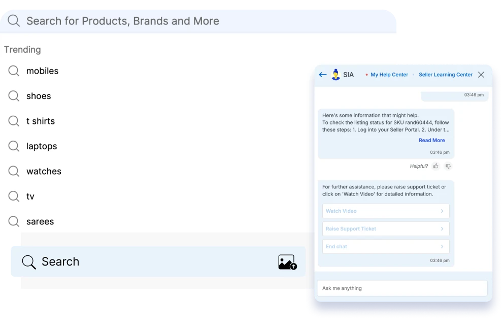 User interface showing product search