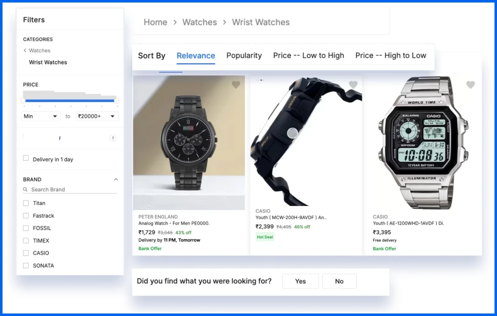 smart search example on ecommerce website