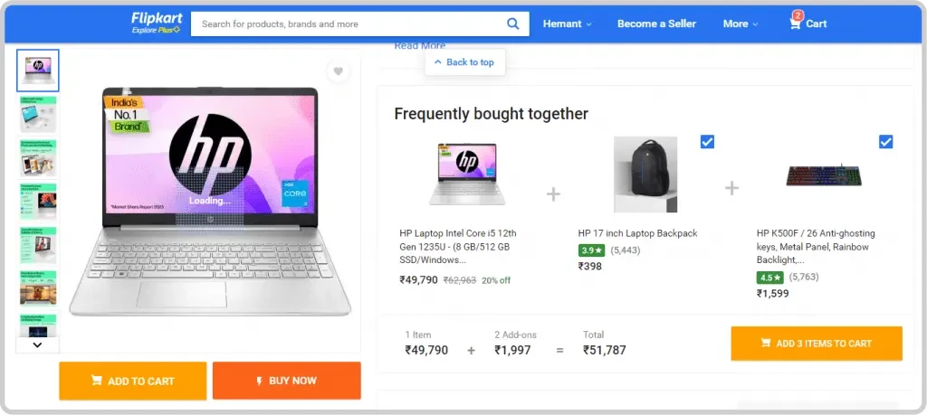 Frequently bought together recommendation on Flipkart