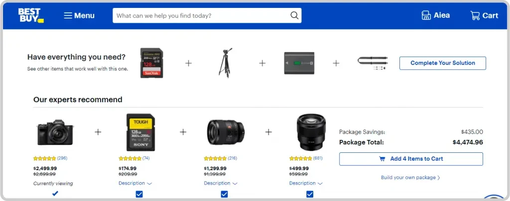Showing recommendations on the cart page