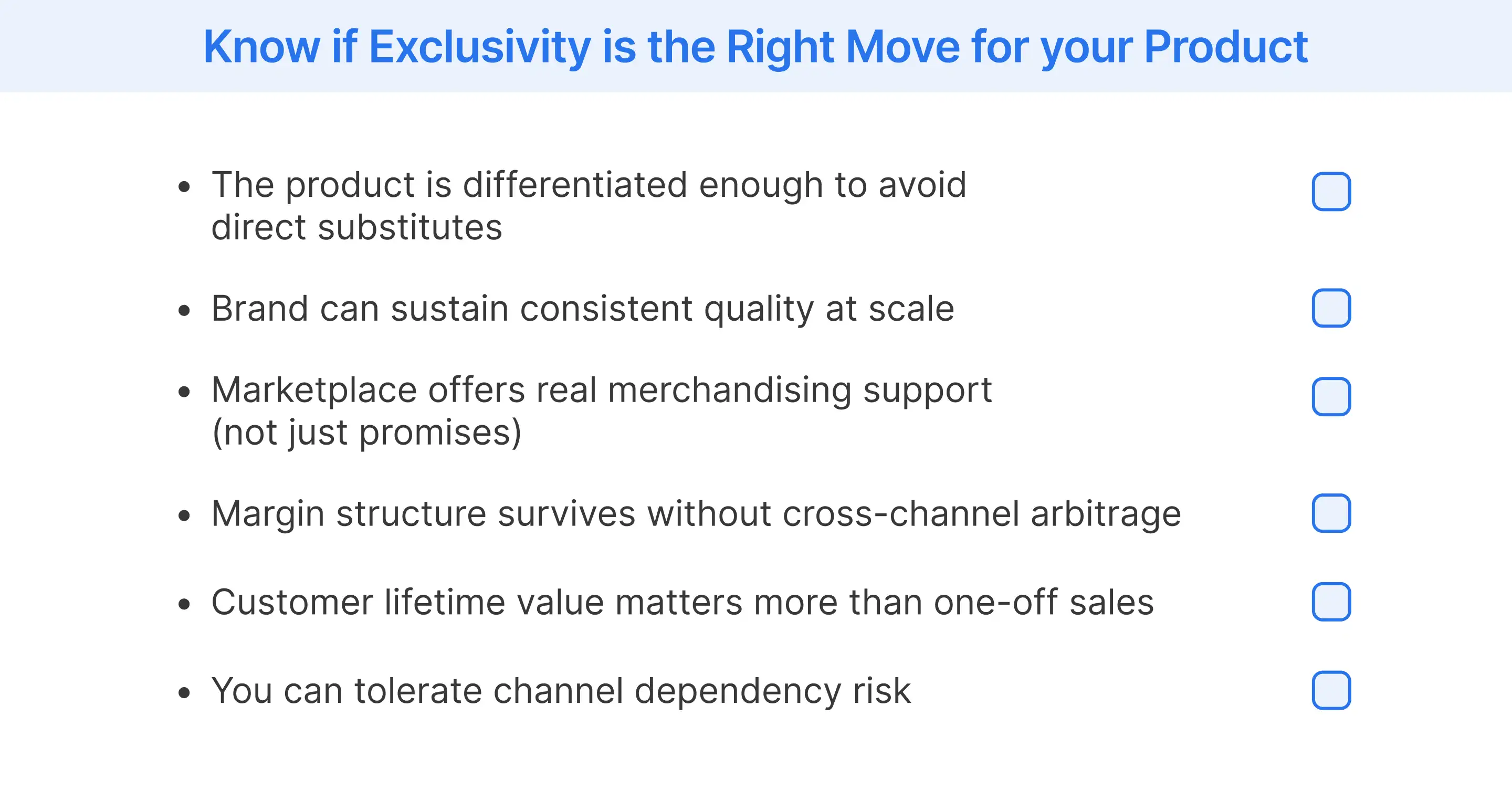 Seller decision checklist on choosing exclusivity for a product