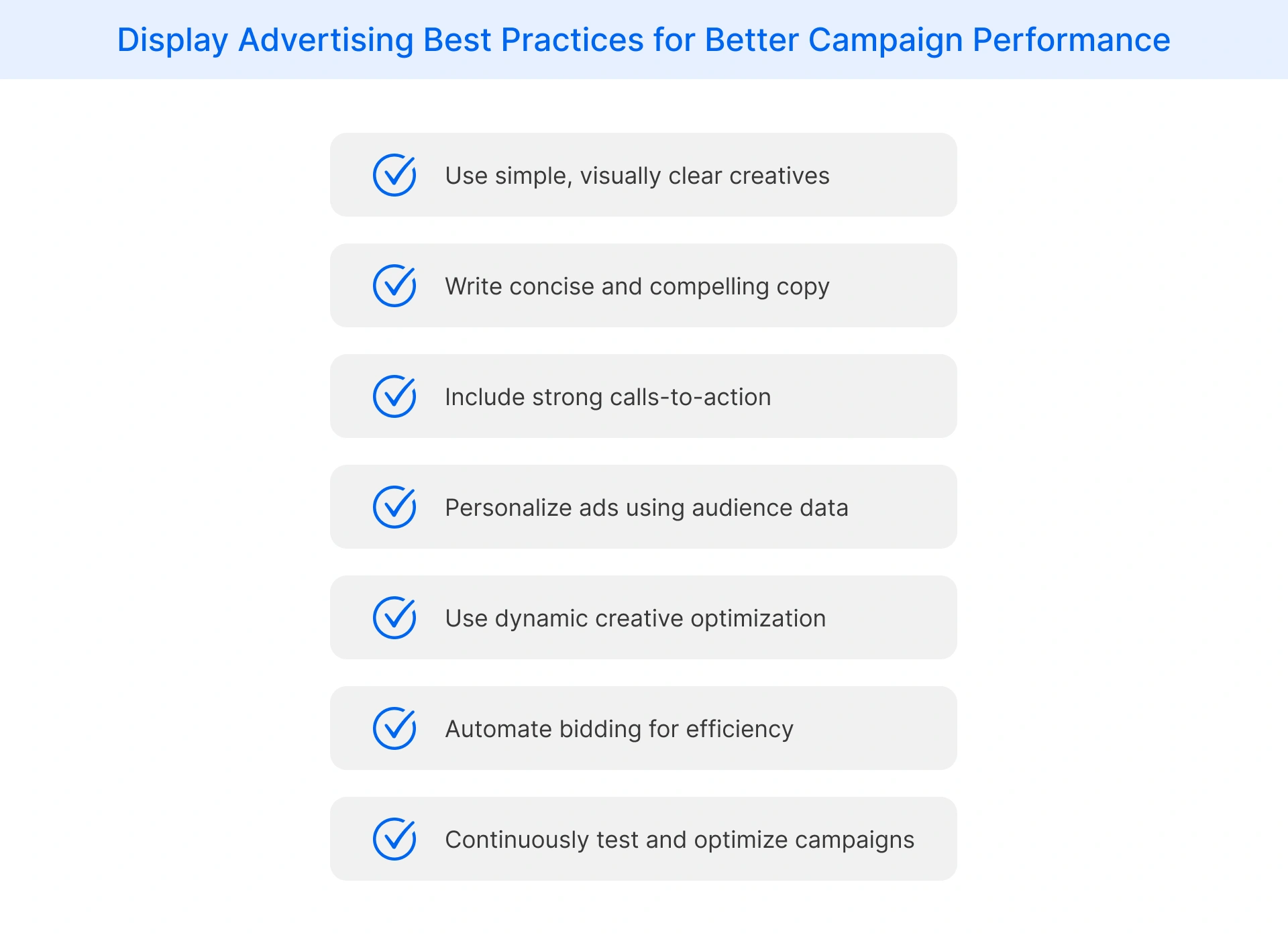 display advertising best practices: simple creatives, dynamic optimization, automated bidding, and campaign testing