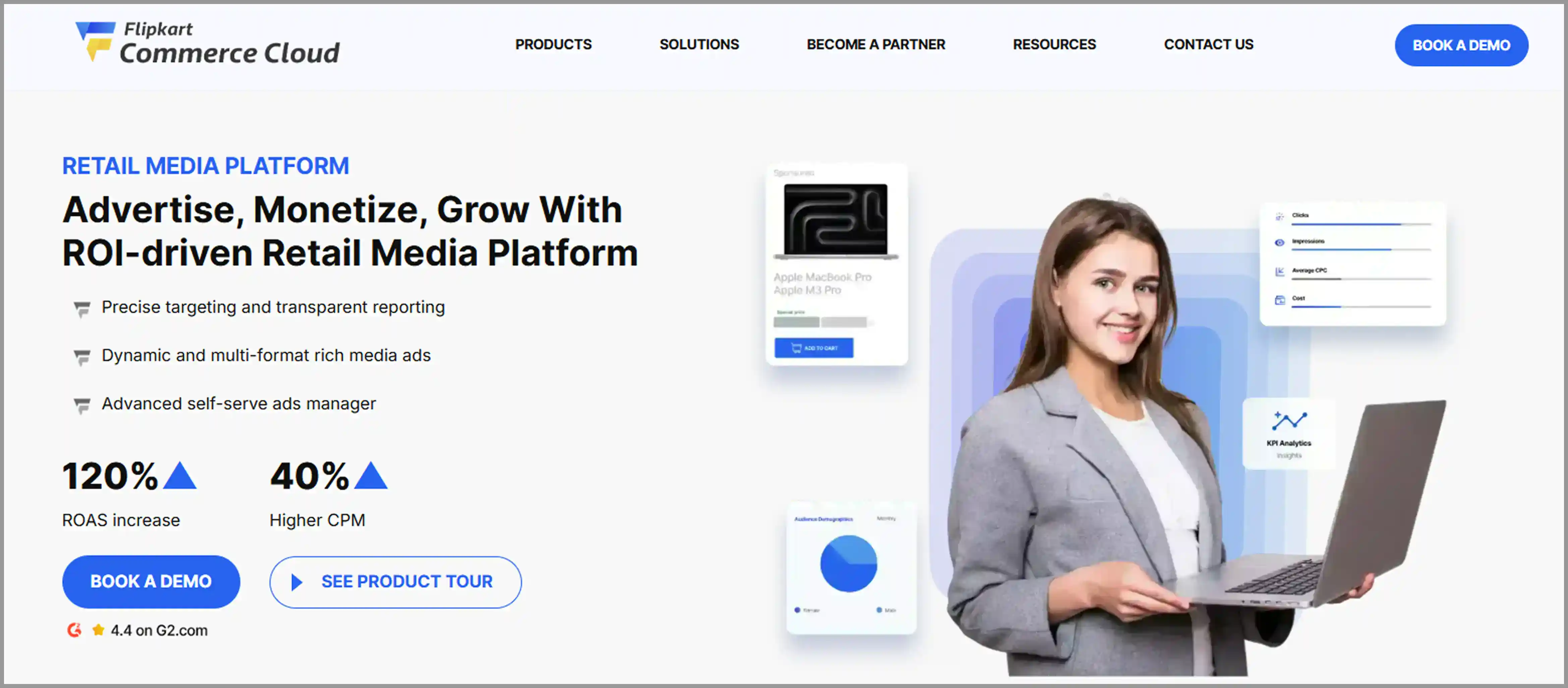 Retail media homepage of Flipkart Commerce Cloud