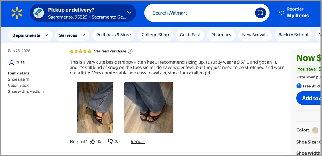 User-generated content showcased on Walmart’s website