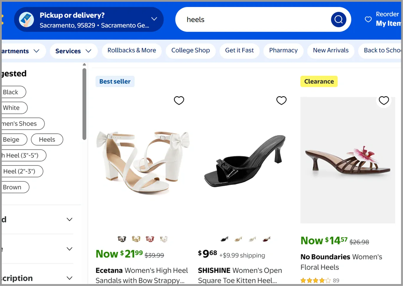 Walmart website showing the popularity indicator Best Seller for sandals