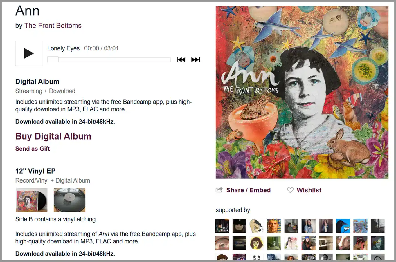 Pay What You Want pricing for an independent artist’s album on Bandcamp