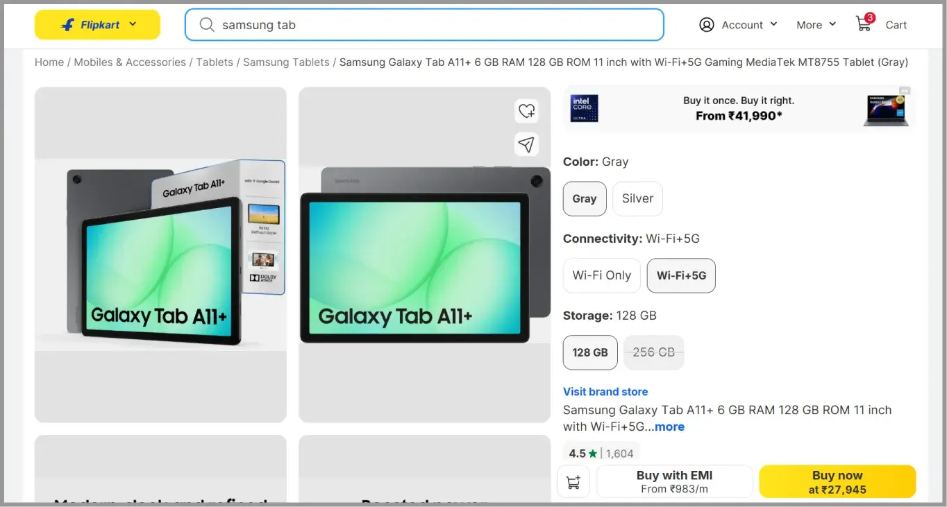 A product detail page on Flipkart showing product information