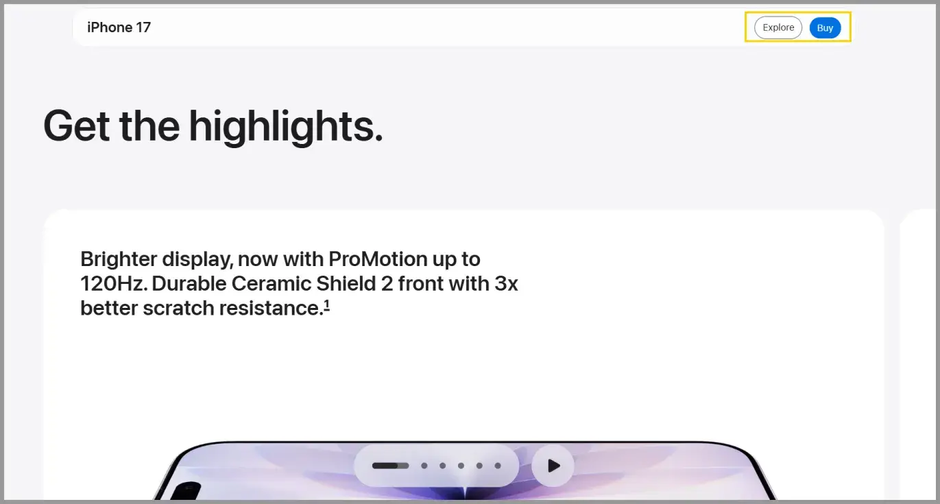 Stick CTA bar on the iPhone 17 product detail page