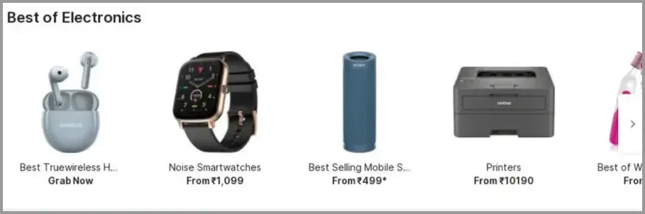 Flipkart electronics carousel with horizontal navigation