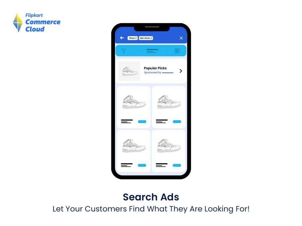 Image showing catalog of ecommerce site with a search ad displayed in first slot due to keyword matching.