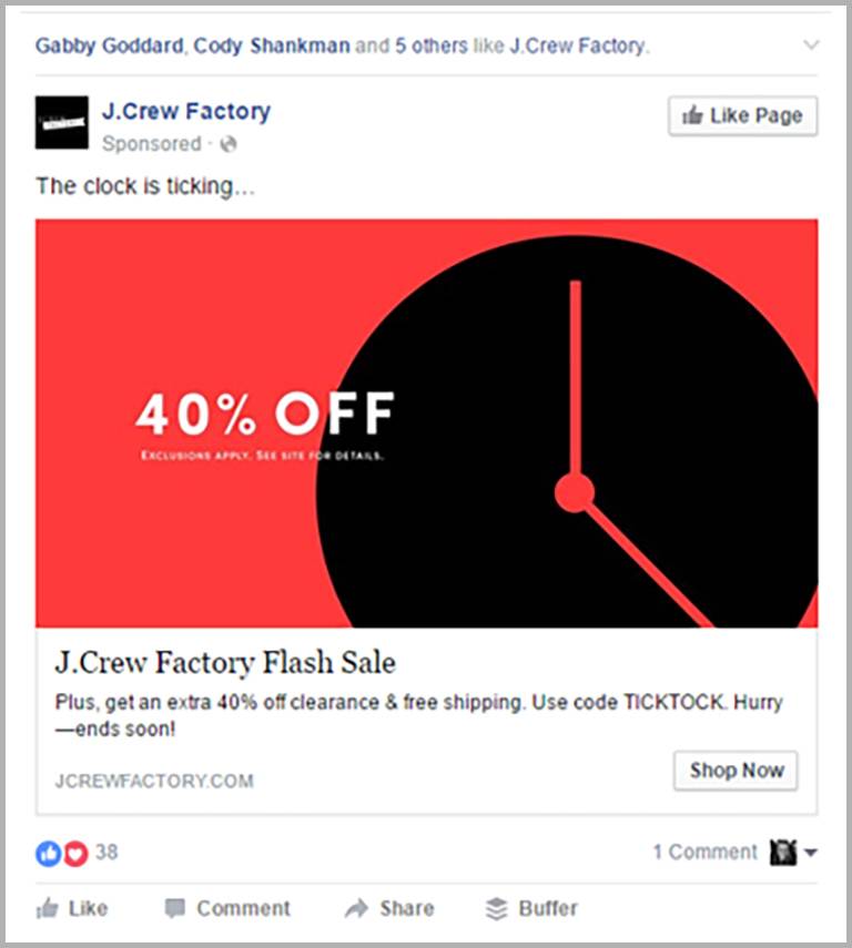 Retargeting ad campaign example by J Crew Factory